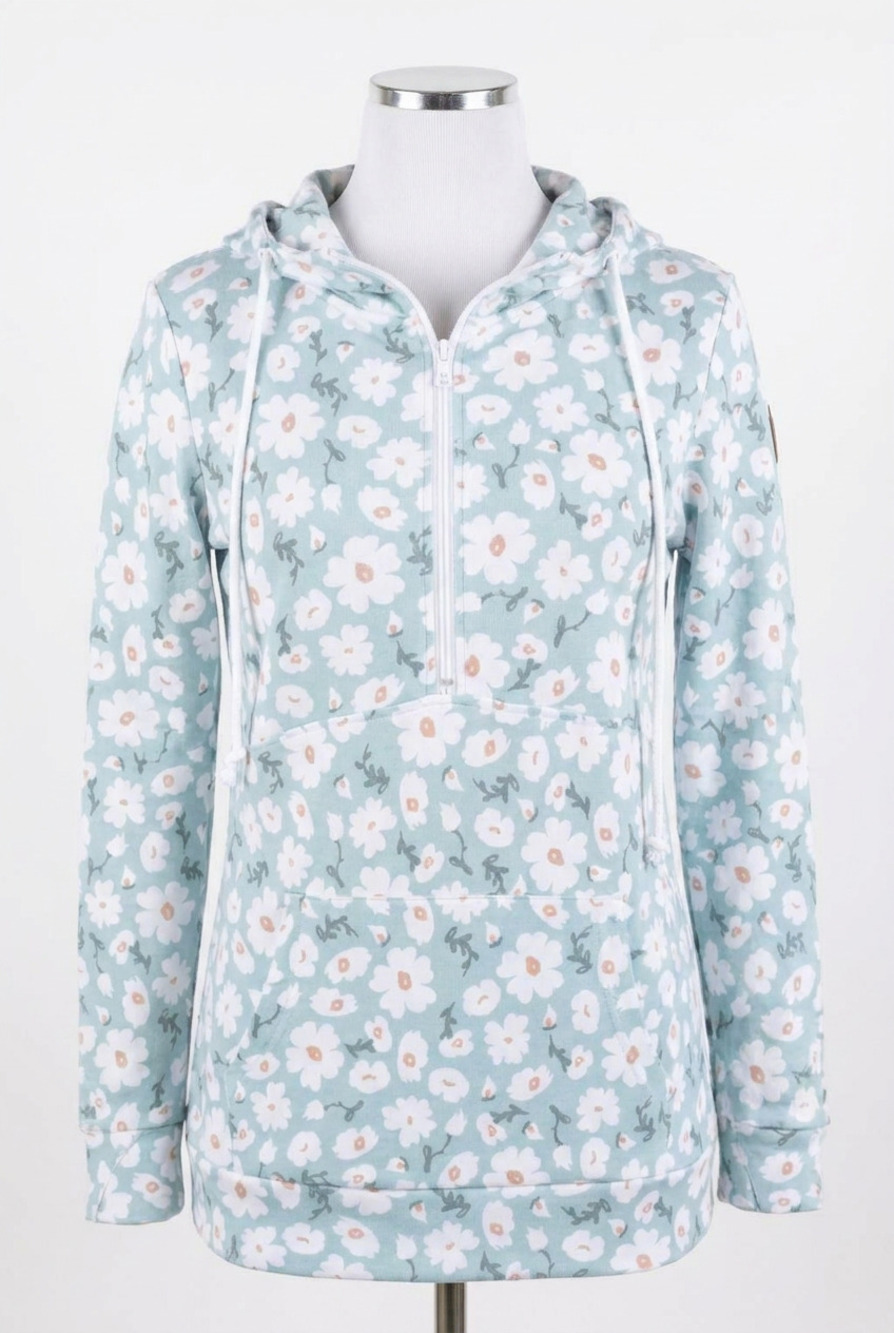 NEW MICHELLE MAE halfzip hoodie in green floral